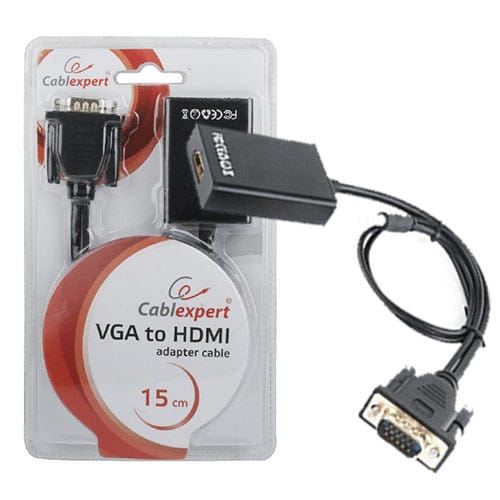 CABLEXPERT VGA TO HDMI ADAPTER CABLE 0,15M BLACK REFURBISHED - Image 3