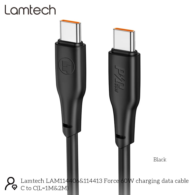 LAMTECH CHARGE AND DATA CABLE TYPE-C TO TYPE-C 60W 2M BLACK - Image 3