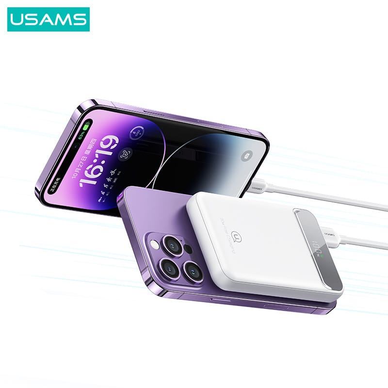 USAMS power bank US-CD214, 2x έξοδοι, wireless, 10000mAh, 20W, μαύρο - Image 3