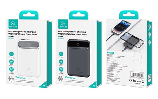 USAMS power bank US-CD214, 2x έξοδοι, wireless, 10000mAh, 20W, μαύρο - Image 4