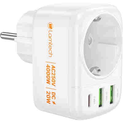 LAMTECH MULTIFUNCTIONAL SURGE PROTECTOR WALL SOCKET 1xSCHUKO 2xUSB 1xTYPE-C PD20W
