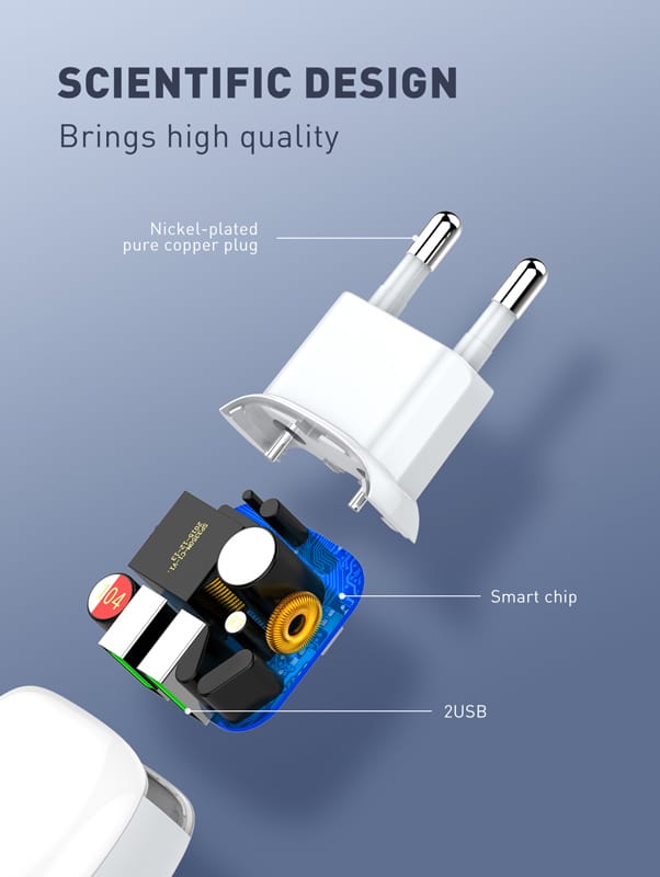 LDNIO φορτιστής τοίχου A2218 με καλώδιο USB-C, 2x USB, 12W, λευκός - Image 4