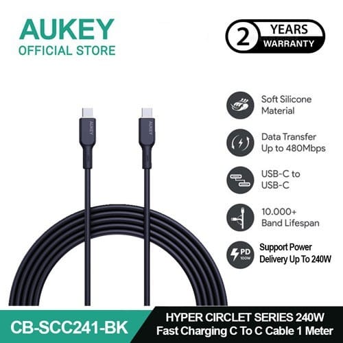 AUKEY (CB-SCC241 BK) 1M 240W SILICONE USB-C TO USB-C CABLE - Image 4