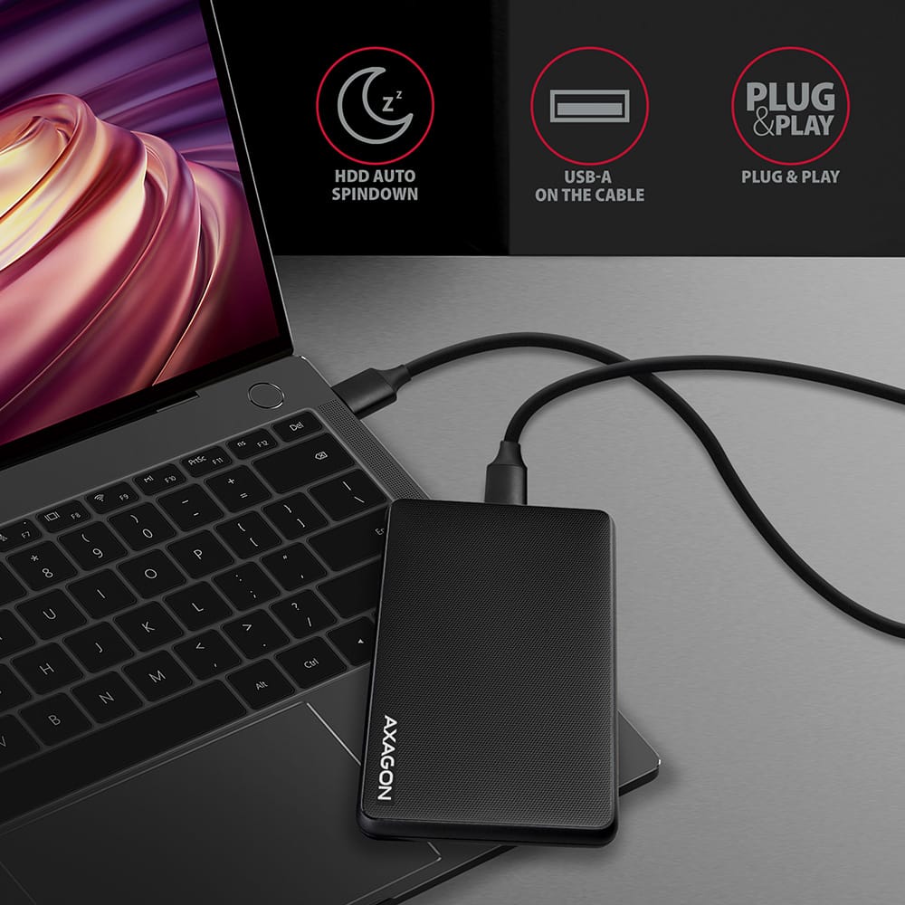 AXAGON EE25-SL USB-A 3.2 GEN1 - SATA 6G 2.5" EXTERNAL SLIDE BOX BLACK - Image 4