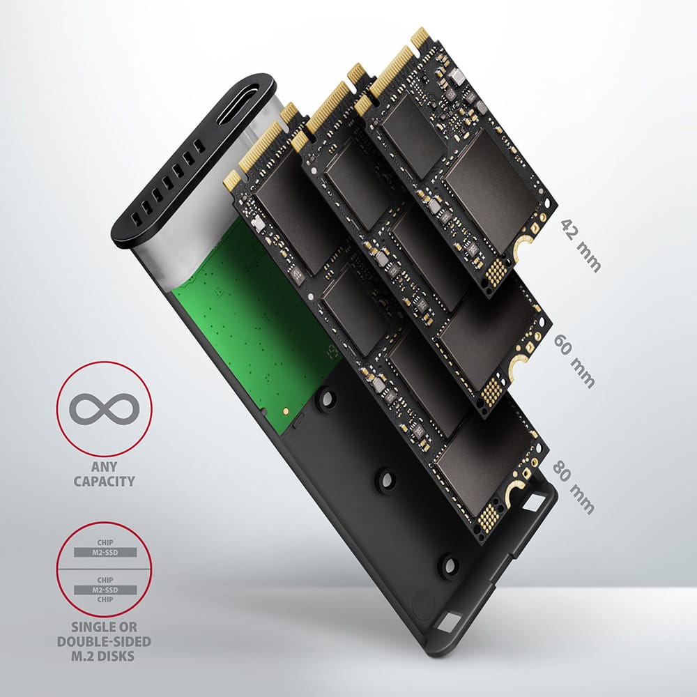 AXAGON EEM2-SBC USB-C 3.2 GEN 2 - M.2 SATA SSD 30-80MM ALU BOX - Image 4