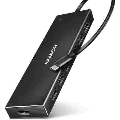 AXAGON HUE-F7C 7X USB 3.2 GEN 1 ALU FLAT HUB, MICRO USB POWER IN, 30CM USB-C CABLE