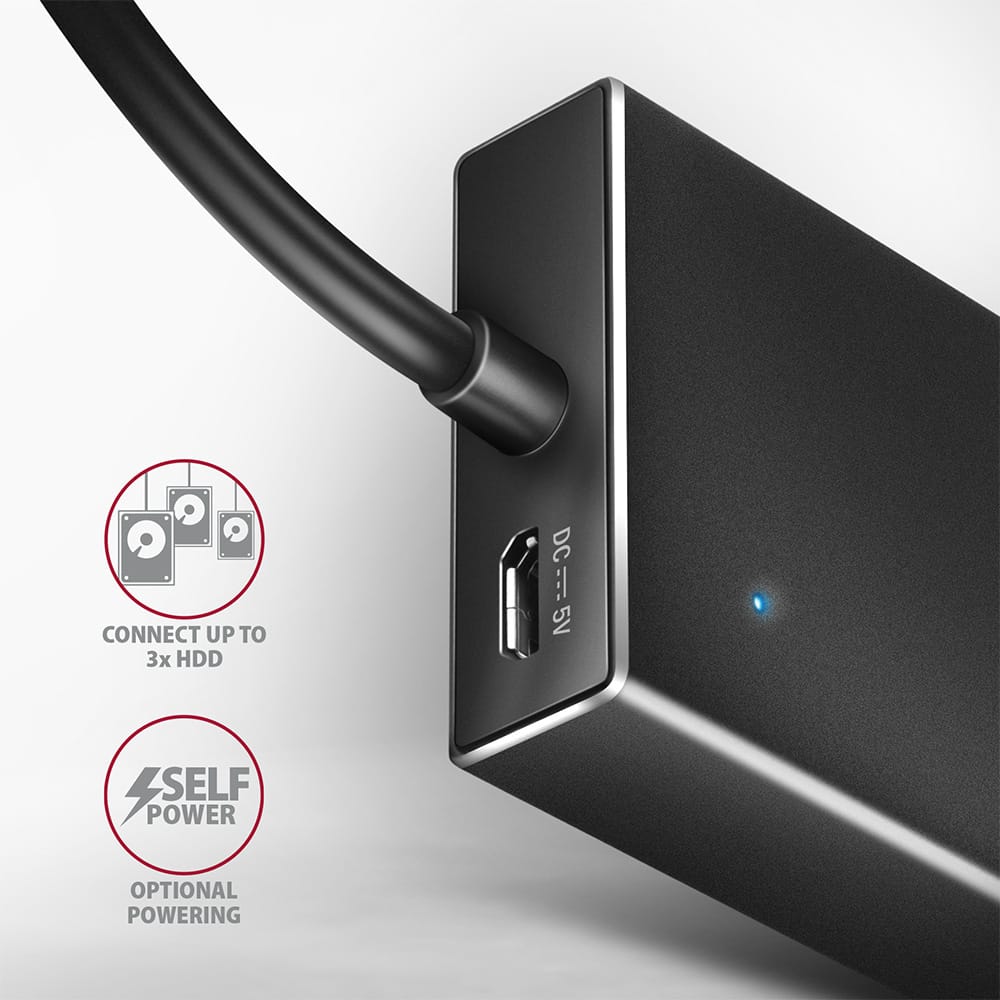 AXAGON HUE-F7C 7X USB 3.2 GEN 1 ALU FLAT HUB, MICRO USB POWER IN, 30CM USB-C CABLE - Image 4