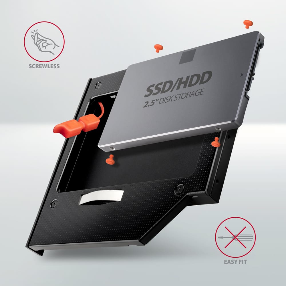 AXAGON RSS-CD12 2.5" SSD/HDD CADDY INTO DVD SLOT, 12.7 MM, LED, ALU - Image 3