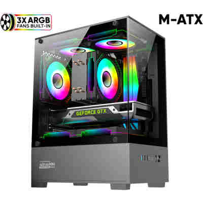ARMAGGEDDON RGB M-ATX DUAL CHAMBER GAMING CASE AQUARON DUPLEX ONE BLACK