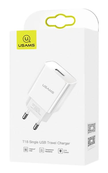 USAMS φορτιστής τοίχου T18, 1x USB, 2.1A, λευκός - Image 4