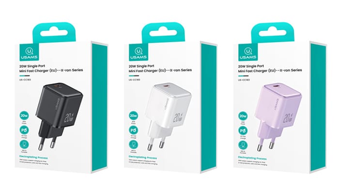 USAMS φορτιστής τοίχου US-CC183, USB-C θύρα εξόδου, 20W PD, μωβ - Image 4