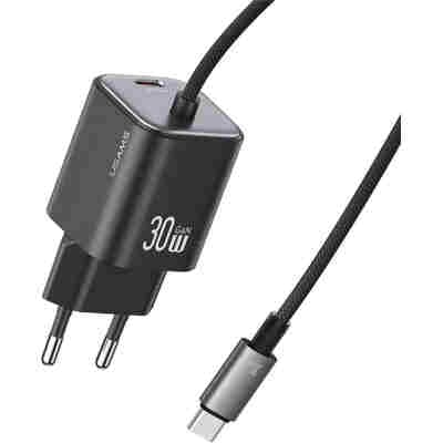 USAMS φορτιστής τοίχου CC264 με καλώδιο, USB-C, 30W, GaN, μαύρος