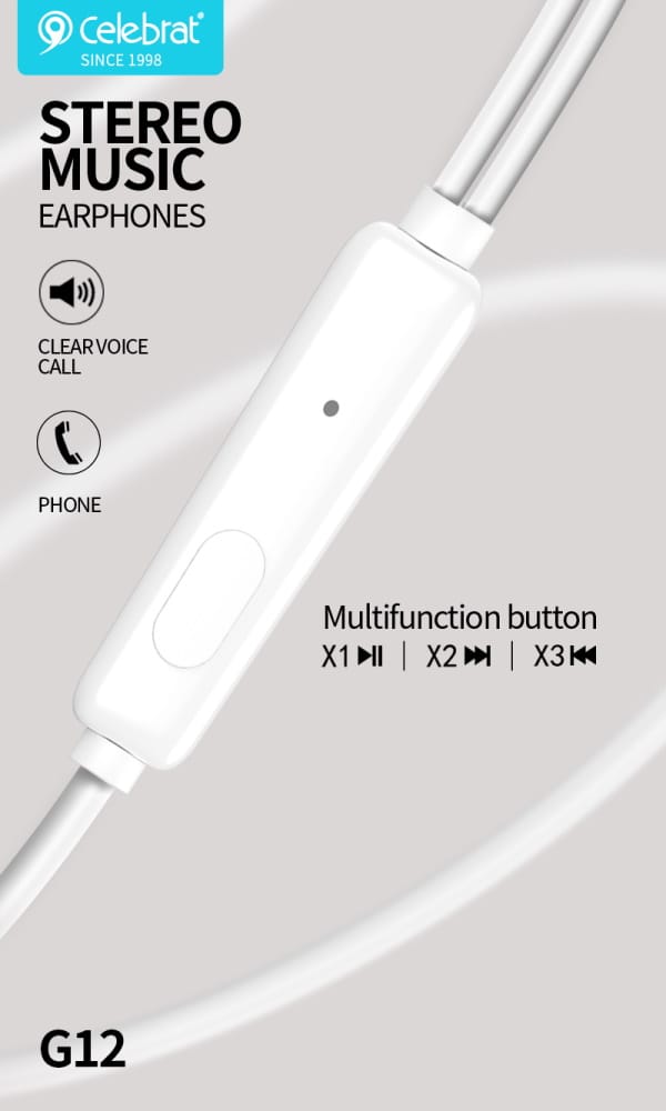 CELEBRAT earphones με μικρόφωνο G12, 3.5mm σύνδεση, Φ14.2mm, 1.2m, μαύρο - Image 3