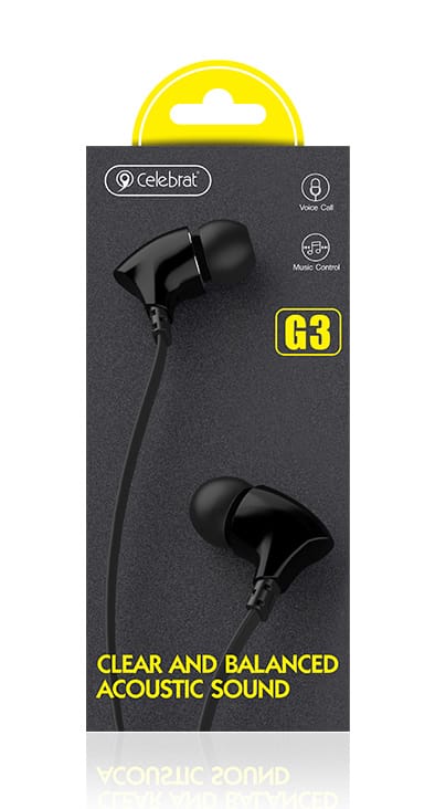 CELEBRAT earphones με μικρόφωνο G3, 3.5mm σύνδεση, Φ10mm, 1.2m, μαύρα - Image 4
