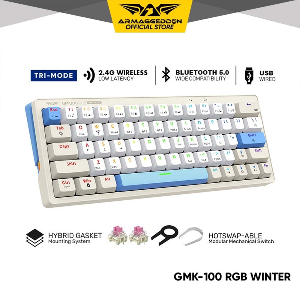 ARMAGGEDDON TRIMODE MECH RGB KEYBOARD LINEAR 63KEYS GMK-100 WINTER - Image 3