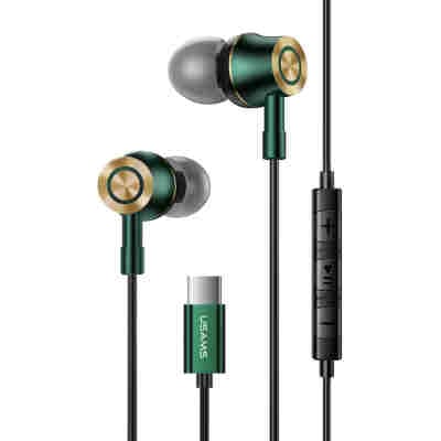 USAMS earphones με μικρόφωνο US-SJ482, USB-C, Φ10mm, 1.2m, πράσινα
