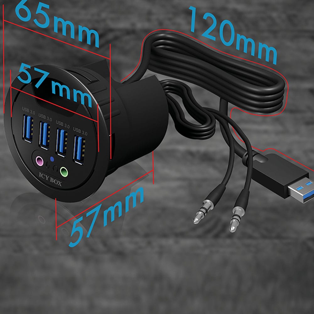 ICY BOX 4-PORT USB3.2 DESK HUB WITH AUDIO IN/OUTPUT - Image 4