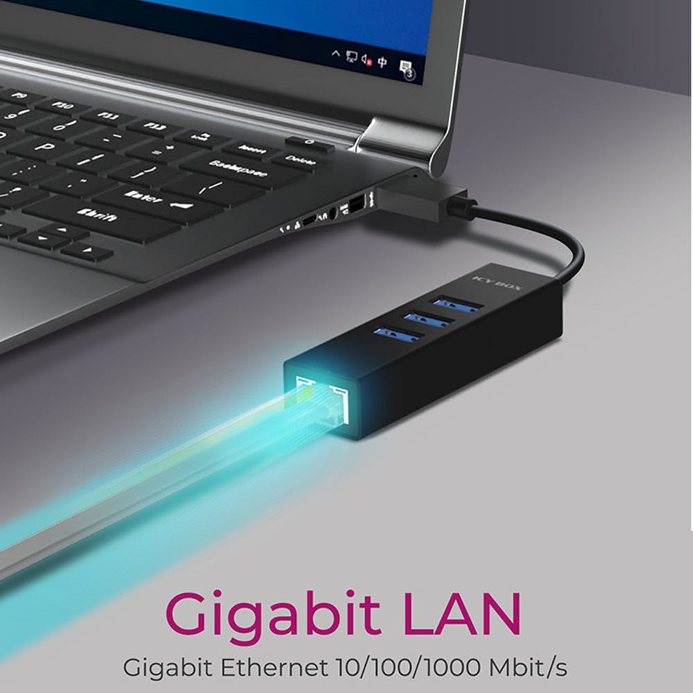 ICY BOX 4-PORT USB 3.2 HUB AND GIGABIT LAN ADAPTER - Image 3