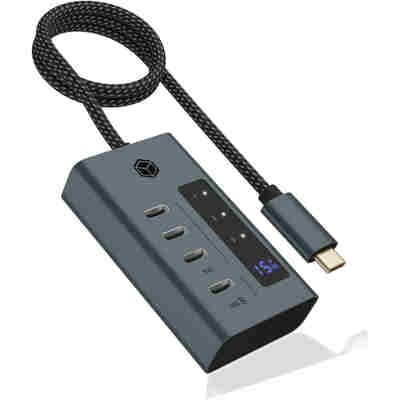 ICY BOX 4-PORT TYPE-C 3.2 GEN2 HUB WITH LCD SCREEN AND PSU 24W