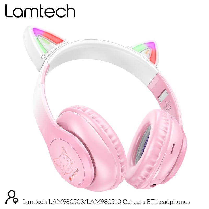 LAMTECH BT5.3 KIDS HEADPHONES CHERRY BLOSSOM KITTY CAT - Image 3