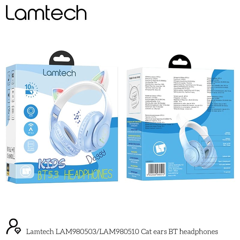 LAMTECH BT5.3 KIDS HEADPHONES CRYSTAL BLUE DOGGY DOG - Image 4