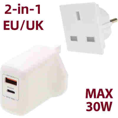 LAMTECH 2-IN-1 EU/UK CHARGER USB QC3.0/TYPE-C WITH ADAPTER 30W