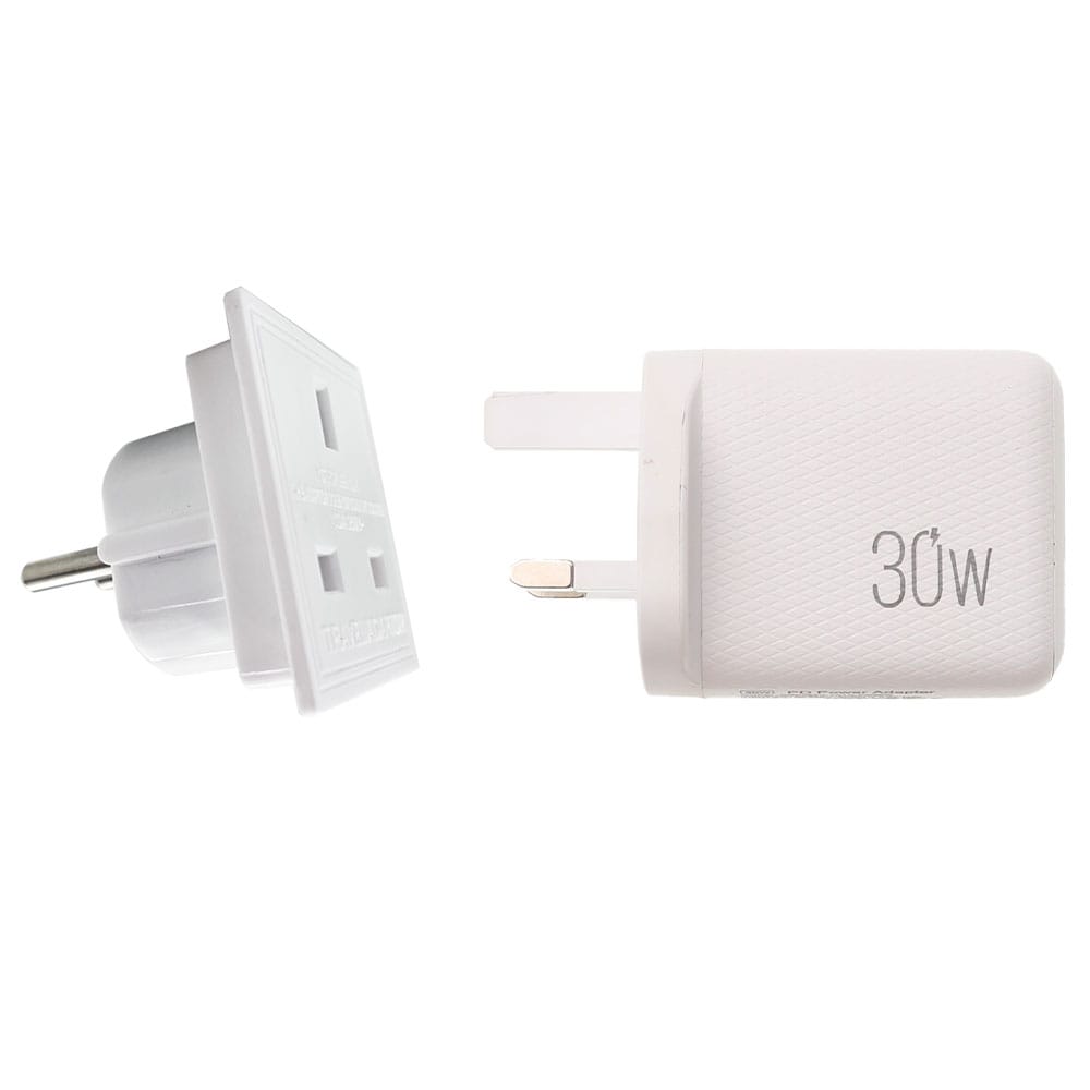 LAMTECH 2-IN-1 EU/UK CHARGER USB QC3.0/TYPE-C WITH ADAPTER 30W - Image 3