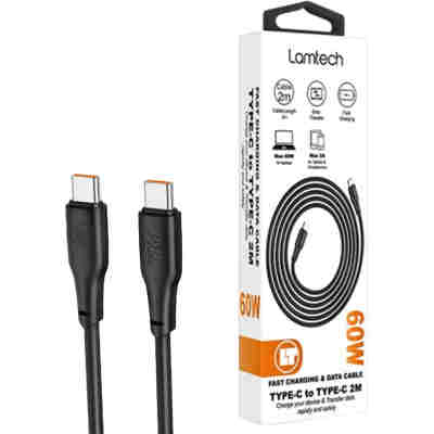 LAMTECH CHARGE AND DATA CABLE TYPE-C TO TYPE-C 60W 2M BLACK