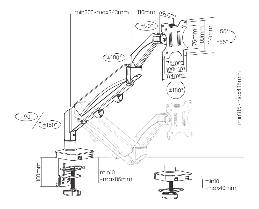 BRATECK βάση γραφείου οθόνης LDT56-C012, 17-32", έως 9kg - Image 4