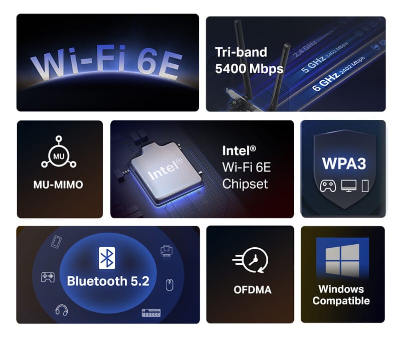 MERCUSYS κάρτα δικτύου MA86XE, AXE5400, Wi-Fi 6E, Bluetooth, PCIe, V.1.0 - Image 3