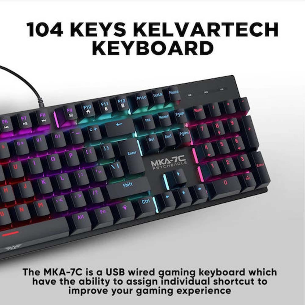 ARMAGGEDDON MECHANICAL HOT-SWAP KEYBOARD 12FX BACKLIGHT BLUE SWITCH MKA-7C 2024 BLACK CLICKY - Image 3