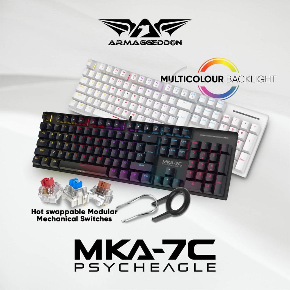 ARMAGGEDDON MECHANICAL HOT-SWAP KEYBOARD 12FX BACKLIGHT RED SWITCH MKA-7C 2024 BLACK LINEAR - Image 3