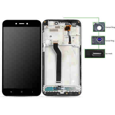 LCD για Xiaomi Redmi 5A, Camera-Sensor ring, ear mesh, με frame, Black