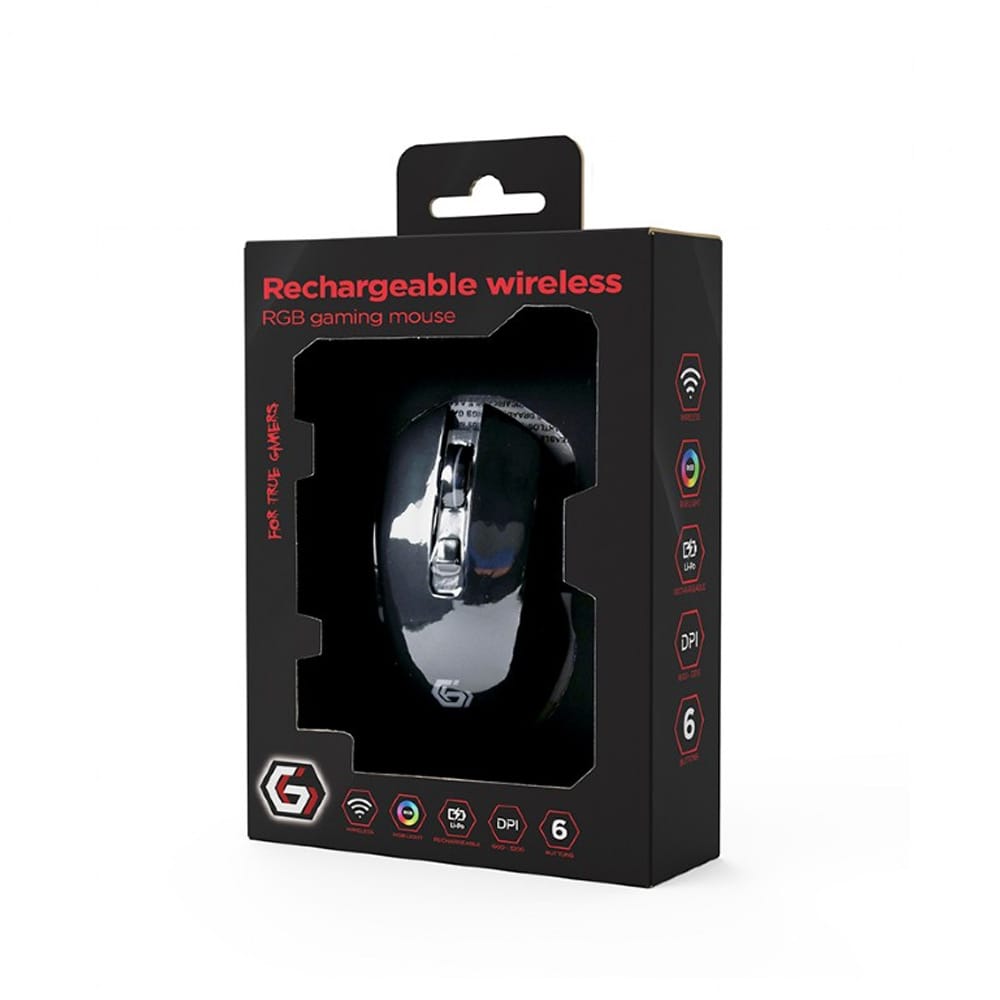GEMBIRD 6-BUTTON RECHARGEABLE WIRELESS RGB GAMING MOUSE 'FIREBOLT' BLACK - Image 3