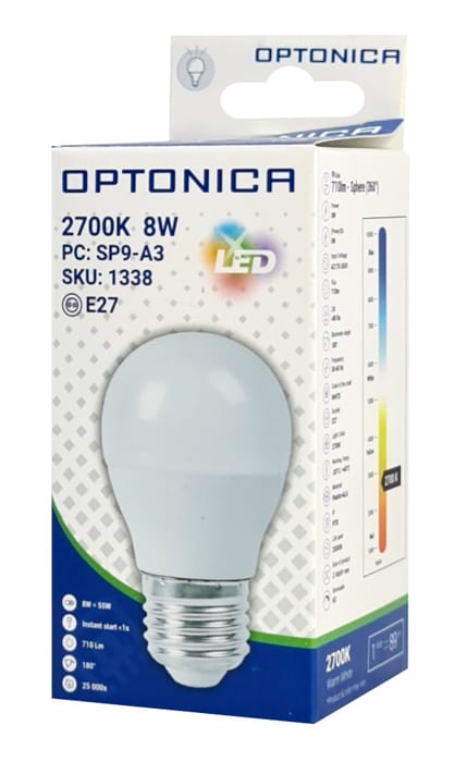 OPTONICA LED λάμπα G45 1338, 8W, 2700K, 710lm, E27 - Image 3