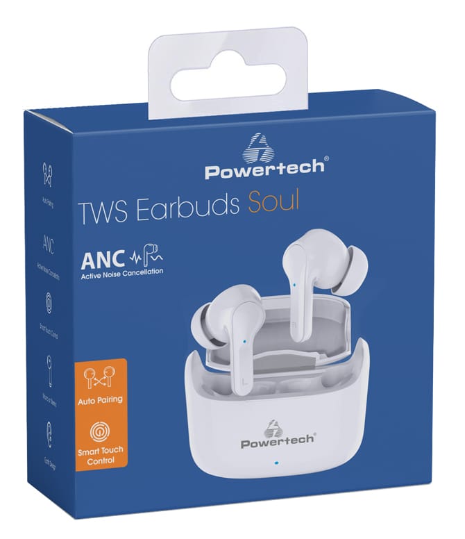 POWERTECH earphones με θήκη φόρτισης Soul, TWS, ANC, 45/400mAh, λευκά - Image 3
