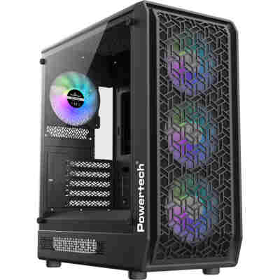 POWERTECH Gaming PC Case PT-1309, tempered glass, 4x ARGB fan, ATX, 340x200x436mm, μαύρο