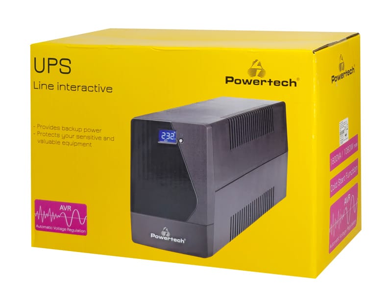 POWERTECH UPS Line Interactive PT-1800LCD με οθόνη, 1800VA, 1080W, 4x Schuko, 2x RJ45/RJ11, USB Type B - Image 3