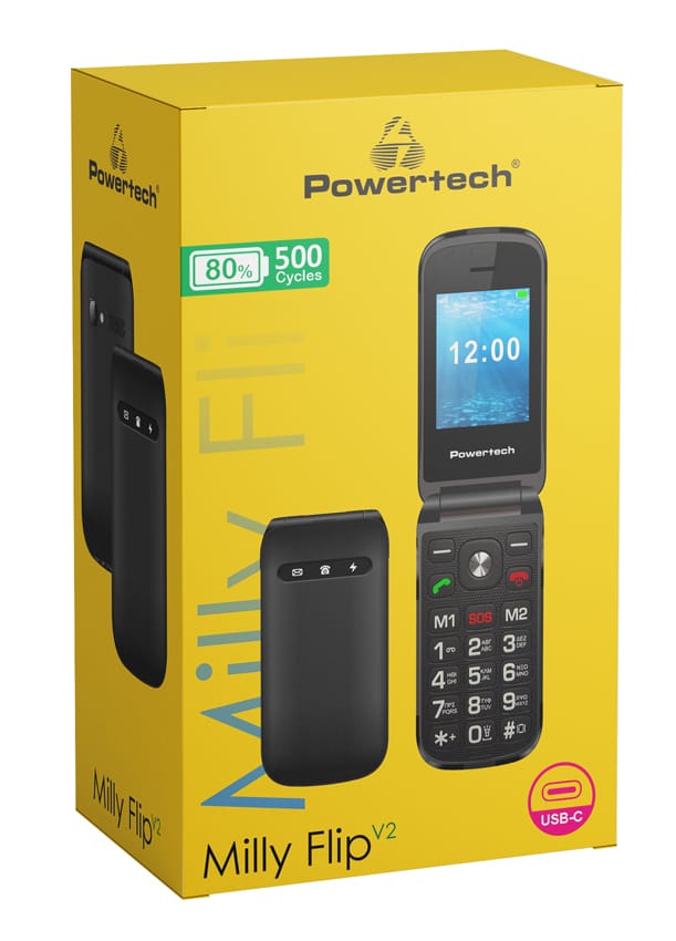 POWERTECH κινητό τηλέφωνο Milly Flip V2, 2.4", dual SIM, πλήκτρο SOS, μαύρο - Image 4