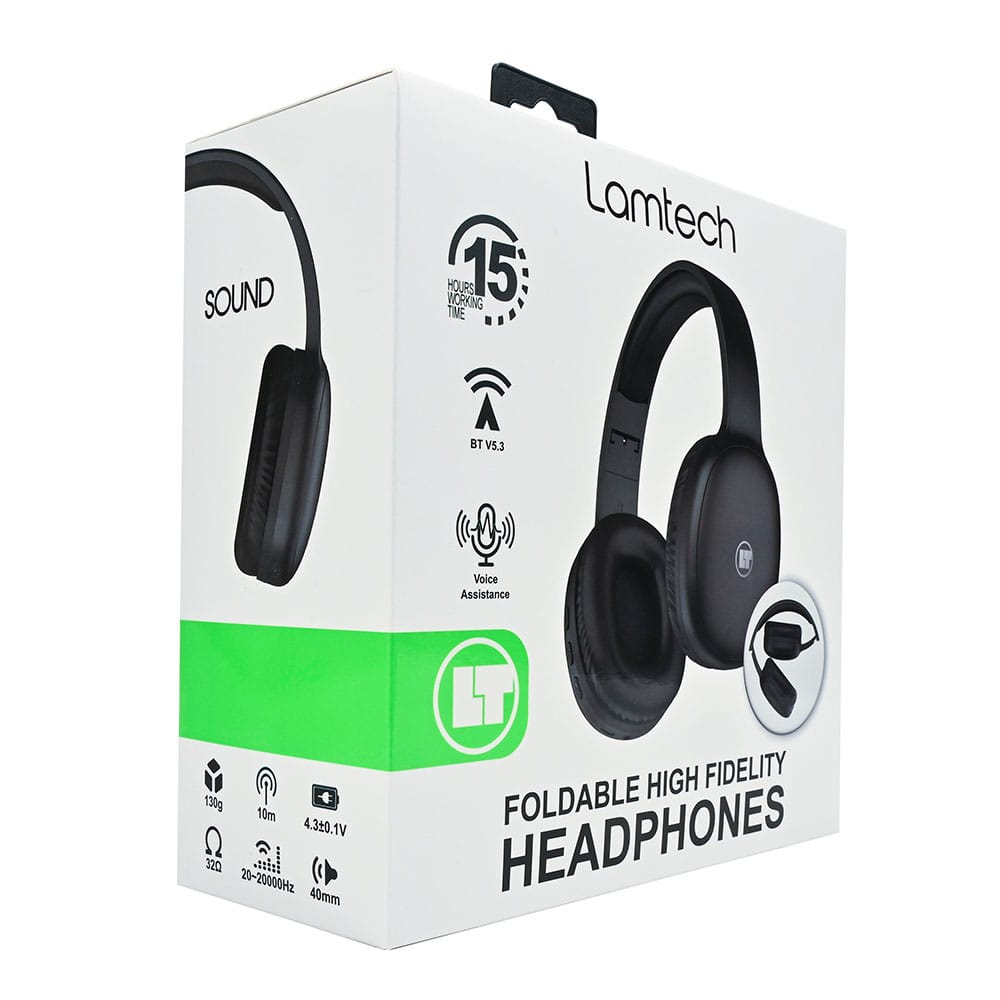 LAMTECH BT5.3 FOLDABLE HIGH FIDELITY HEADPHONES BLACK REFURBISHED - Image 4