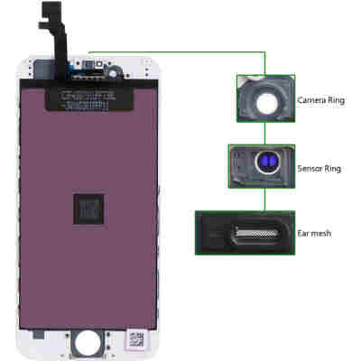 TIANMA High Copy LCD για iPhone 6G, Camera-Sensor ring, ear mesh, White
