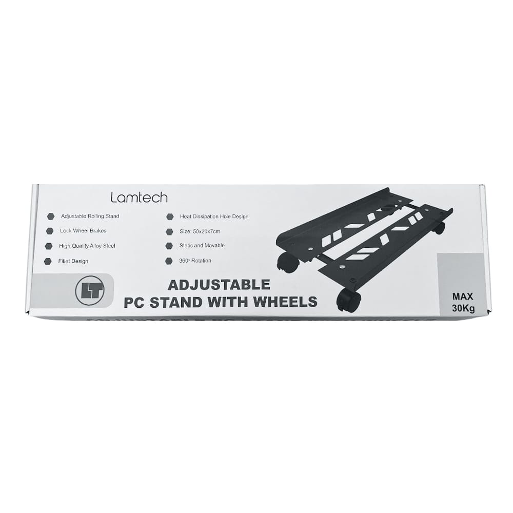 LAMTECH ADJUSTABLE PC STAND WITH WHEELS MAX 30KG BLACK - Image 3